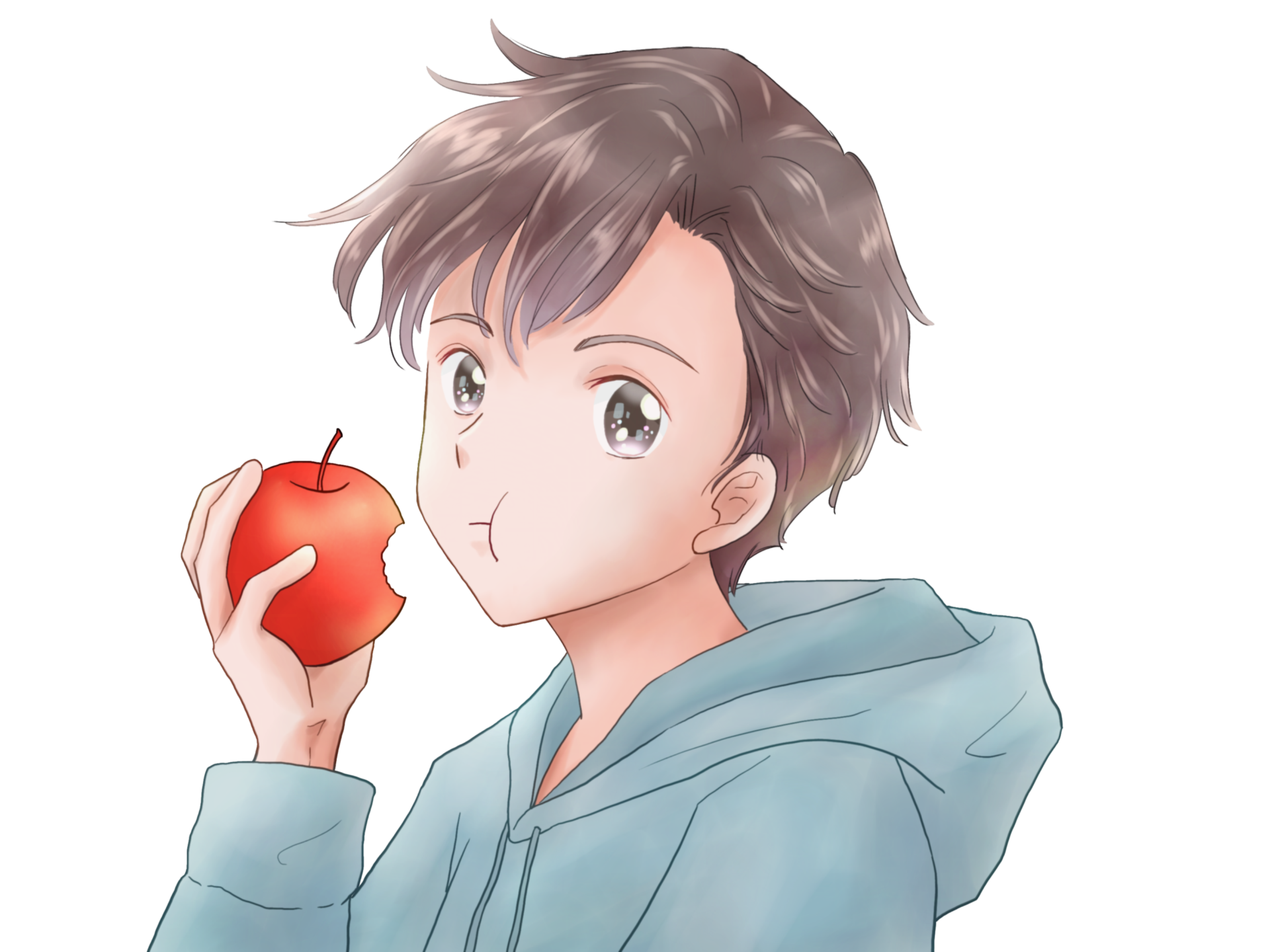 リンゴをかじる男性